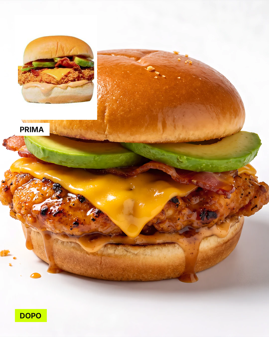 Prima e dopo: panino con pollo e avocado