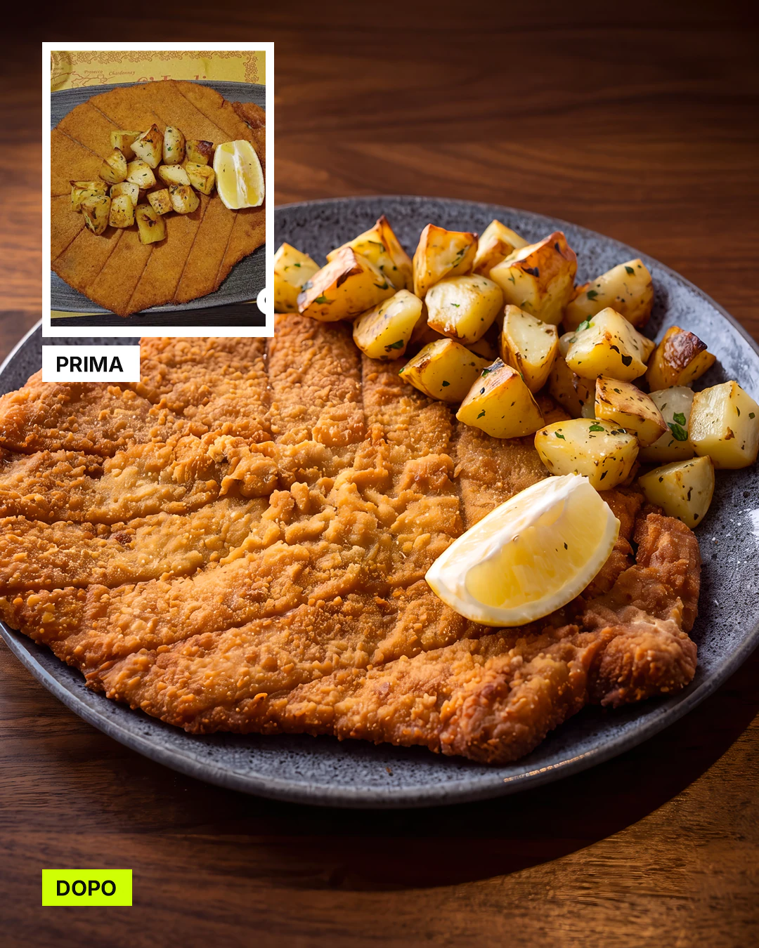 Prima e dopo: costoletta con patate