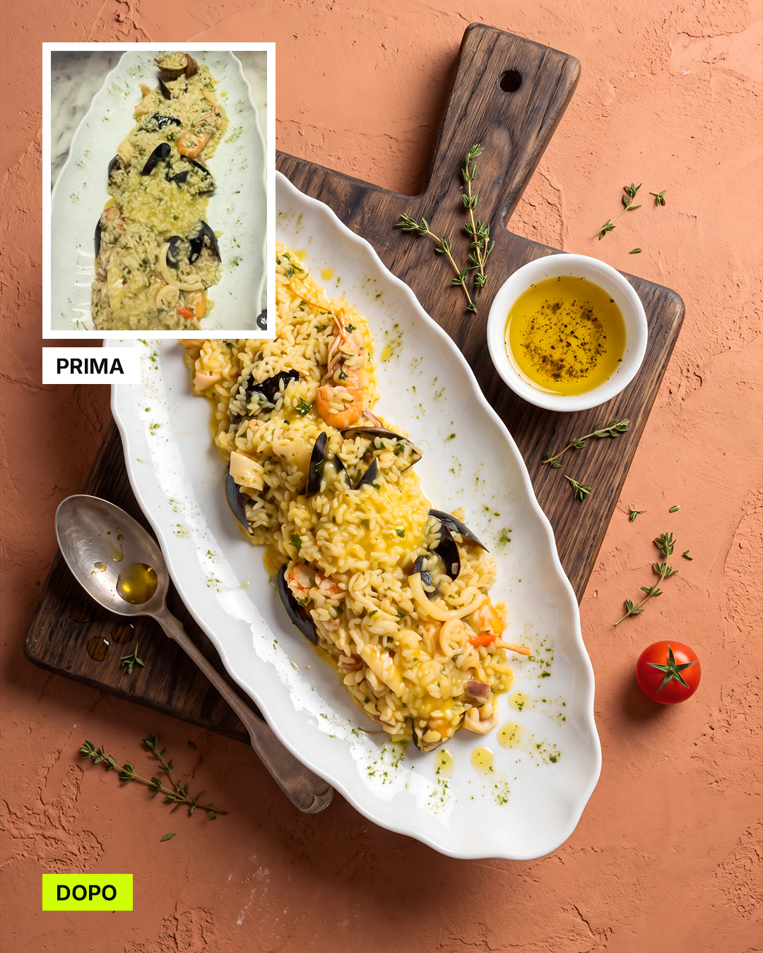 Prima e dopo: riso ai frutti di mare
