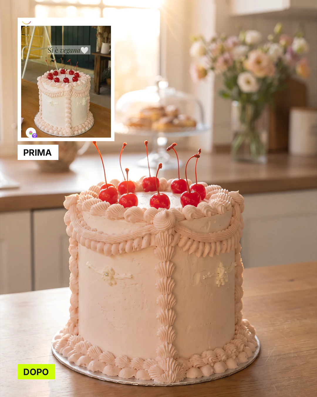 Prima e dopo: torta con ciliegie
